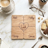 Personalised Family Coaster with Heart Token and Custom Name Keepsake Gift for Home
