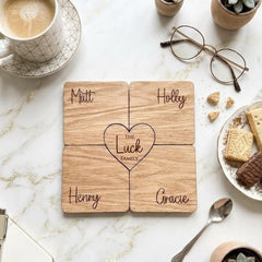 Personalised Family Coaster with Heart Token and Custom Name Keepsake Gift for Home