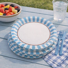 Santex Small Blue Striped Paper Party Plates Disposable Pack of 6