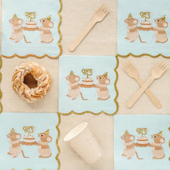 PartyDeco Blue 1st Birthday Party Mice Napkins 12 Pack, Pack of 12