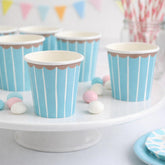 Blue Striped Small Paper Party Cups for Birthdays and Celebrations (Pack of 10)