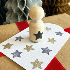 Mini Star Rubber Stamp by Luck and Luck, Brown Wood Craft Tool, 3.5 x 1.4 cm