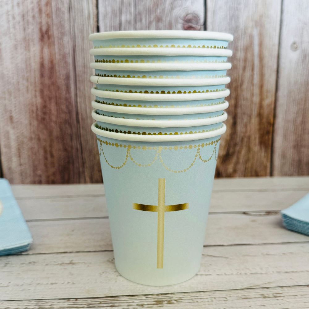 blue-botanical-cross-paper-cups-x-8-christening-confirmation-baptism|9915957-66|Luck and Luck| 1