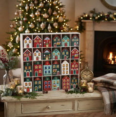 Wood Christmas Advent Calendar Dutch House Village 25 Mini Houses Green Red Festive Decor