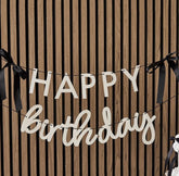 Happy Birthday Card Banner White Black Satin Bows Party Decoration (200cm)