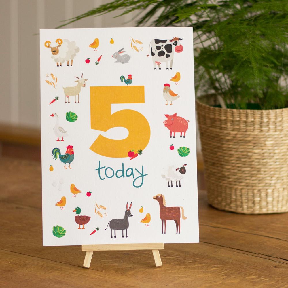 farmyard-animals-age-5-birthday-sign-and-easel|LLSTWFARM5A4|Luck and Luck| 1
