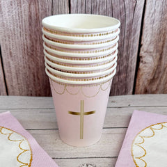 pink-cross-paper-cups-x-8-christening-baptism-confirmation|9915967-66|Luck and Luck| 1