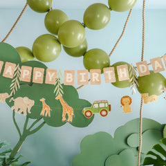 Safari Happy Birthday Banner Kids Party Decoration Green 180cm