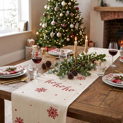 Hohoho Christmas Table Runner Red Cream Festive Dining Party Table Decoration