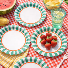 Santex Small Green Striped Paper Party Plates Disposable, Pack of 6