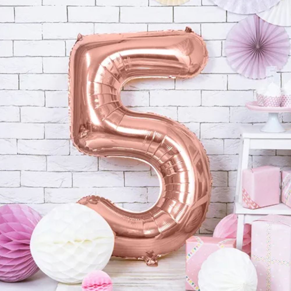 large-foil-rose-gold-number-5-balloon-86cm-birthday-decoration|FB1M-5-019R|Luck and Luck| 1