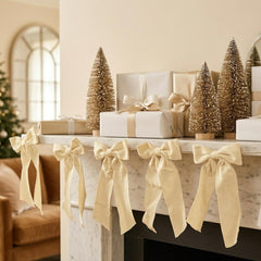 Cream Ivory Velvet Bow Garland for Cheerful Festive Seasonal Christmas Home Decor 2m
