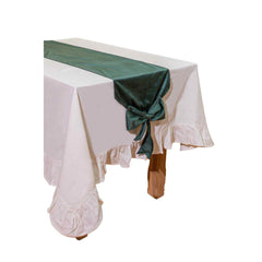 Green Velvet Christmas Table Runner with Knotted Bow Ends for Festive Dining, 240 cm