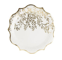 White Gold Leaf Paper Plates Pack of 8 Elegant Wedding Partyware