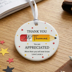 Personalised Teacher Pencil Porcelain Hanging Ornament Thank You Gift 7 cm