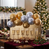 Gold Christmas Drinks Stand with Gold and Silver Balloons for Festive Parties