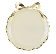 Beige Gold Christmas Bow Paper Plates Festive Holiday Party Tableware Pack of 6