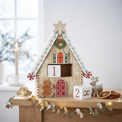 Wooden Gingerbread House Christmas Advent Countdown in Red for Festive Home Decor