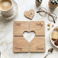 Personalised Family Coaster with Heart Token and Custom Name Keepsake Gift for Home