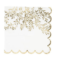 White Gold Leaf Paper Napkins – Elegant Wedding Party Pack of 16