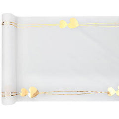 Santex White with Gold Hearts Party Table Runner Fabric x 2.5m
