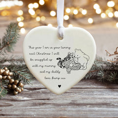 Winnie The Pooh Pregnancy Bump Heart Bauble - Christmas Keepsake Decoration