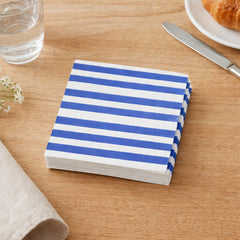 Blue & White Striped Cocktail Paper Napkins for Birthday Tables (Pack of 15, 12.5 cm)