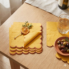 Yellow Gold Scalloped Cocktail Napkins Disposable Party Table Decor (12 Pack 13cm)