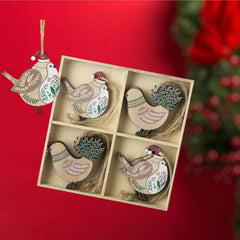 Wooden Green and Brown Bird Hanger Set for Festive Christmas Tree Decor - 8Pk