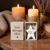 Personalised Star Matchbox with Porcelain Ornament and Your Own Message Name Date