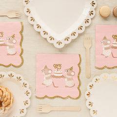 PartyDeco Pink 1st Birthday Party Mice Napkins 12 Pack, Pack of 12