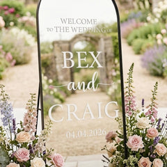 Welcome to the Wedding of Personalised Vinyl Mirror Sign Wedding Decal 45 cm
