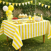 Yellow & White Polyester Birthday Tablecloth for Colourful Party Tables (140 x 120 cm)