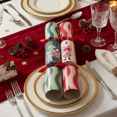 Santa Stripe Christmas Crackers, Green Red Festive Table Decorations, Set of 12