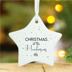 personalised-hanging-porcelain-star-christmas-at-family-name-d1|LLUVPORCSD4|Luck and Luck| 1
