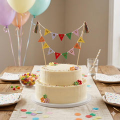 Playful Brights Bunting Cake Topper For Colourful Birthday Cake Displays (21 cm)
