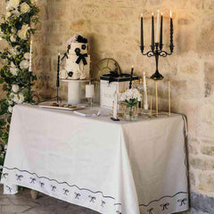 White Black Bow Cotton Table Cloth Party Cover Decoration (140 cm x 240 cm)
