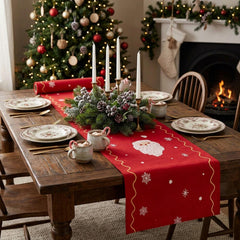 Santa Claus Christmas Table Runner Red Festive Dining Party Table Decoration