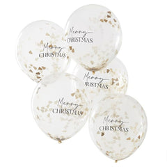 5 Gold Merry Christmas Confetti Balloons for Cheerful Festive Party Decorating