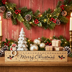 Custom Wooden Christmas Advent Countdown Slider with Holly Accent
