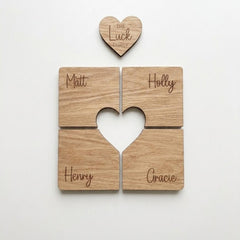 Personalised Family Coaster with Heart Token and Custom Name Keepsake Gift for Home