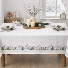 Winter Snow Scene Christmas Tablecloth for Festive Holiday Dining Table Styling 2.4m