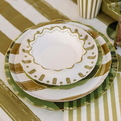 Sage Green and White Paper Party Bowls for Weddings and Birthdays (Pack of 6, 13.5 cm)