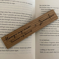 Personalised Wooden Oak Veneer Bookmark – Custom Engraved with Optional Note – Unique Gift for Book Lovers