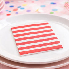 Red & White Paper Cocktail Napkins 3 Fold Birthday Party Tableware (12.5 cm)