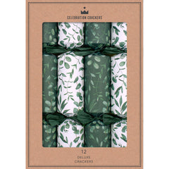 Fresh Eucalyptus Recyclable Christmas Crackers Green White Festive Tableware Set of 12