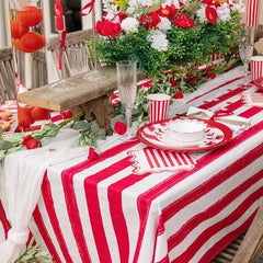 Red & White Striped Polyester Tablecloth for Parties & Celebrations (140 x 240 cm)