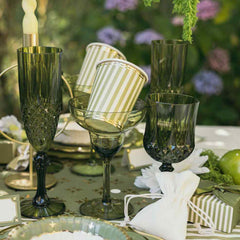 Sage Green Striped Paper Party Cups Pack of 8 for Weddings and Birthdays 7.5 cm