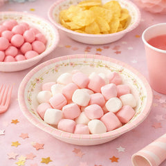 Pink Edge Flower Paper Party Bowls for Elegant Tables (Pack of 6, 13.5 cm)
