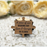 Custom Wedding Jigsaw Favours, Personalised Wooden Puzzle Piece Favors, Rustic Wood Wedding Table Keepsake Tags, Wedding Table Decoration, DESIGN 2